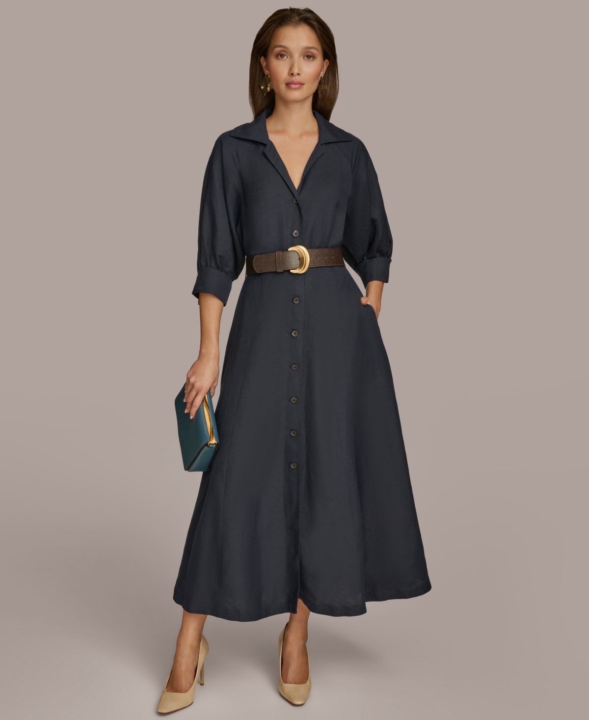 Donna Karan Women's Belted Midi Shirtdress In Black