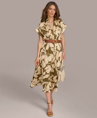 knee length dresses for ladies Donna Karan Floral Print Shirtdress - Cinnamon Multi