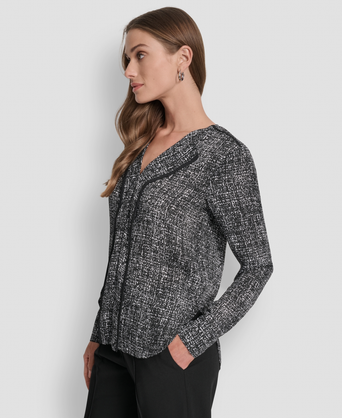 Dkny Women's Printed Contrast-trim V-neck Top In Multi