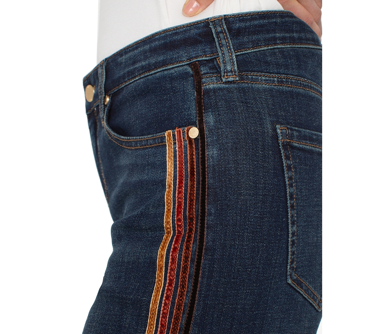 Liverpool Los Angeles Stride Velvet Side Stripe High Waist Ankle Wide Leg Jeans In Blue