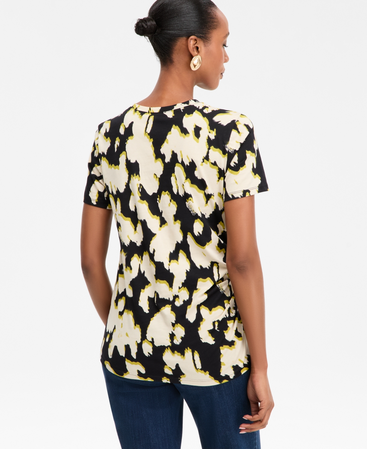 Inc International Concepts Women's Cotton Printed Ruched-waist T-shirt, Macy's Exclusive In Black