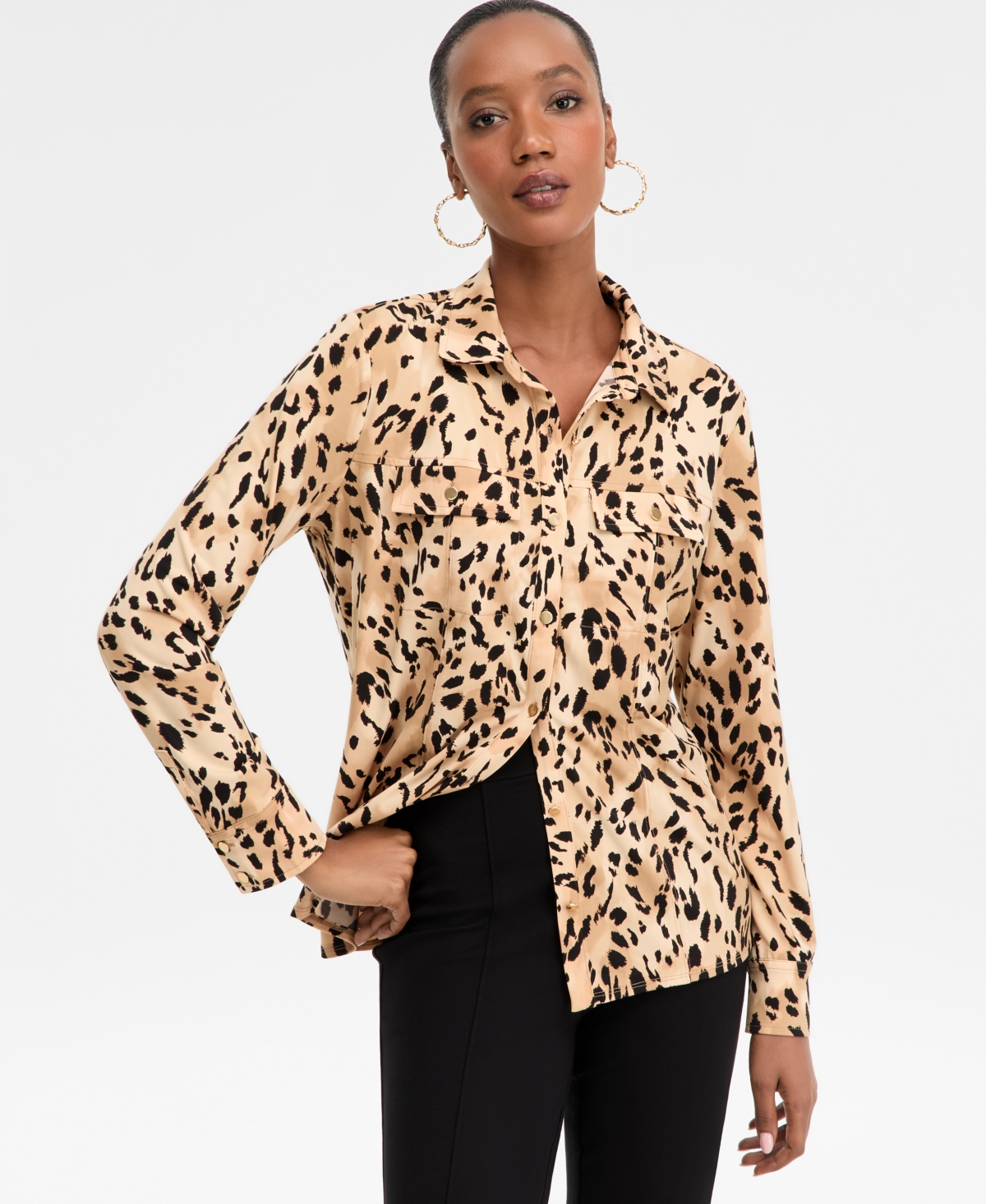 Inc International Concepts Women's Printed Utility Top, Macy's Exclusive In Brown