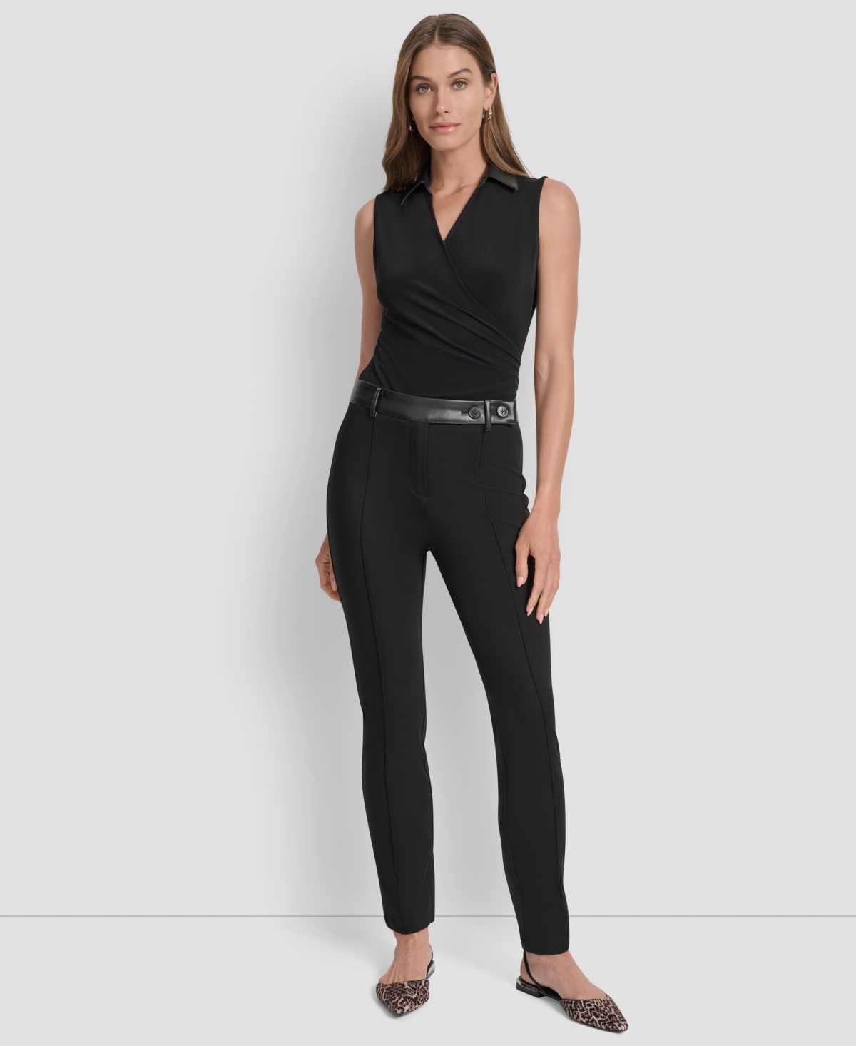 Dkny Faux Leather Trim Skinny Pants In Black