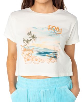 Juniors' Beach Collage Cropped Crewneck Cotton T-Shirt