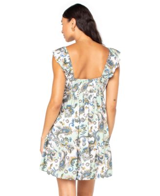 Juniors' Paisley-Print Palmy Days Flutter-Sleeve Mini Dress