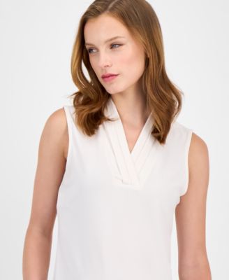 Petite Pleated V-Neck Top