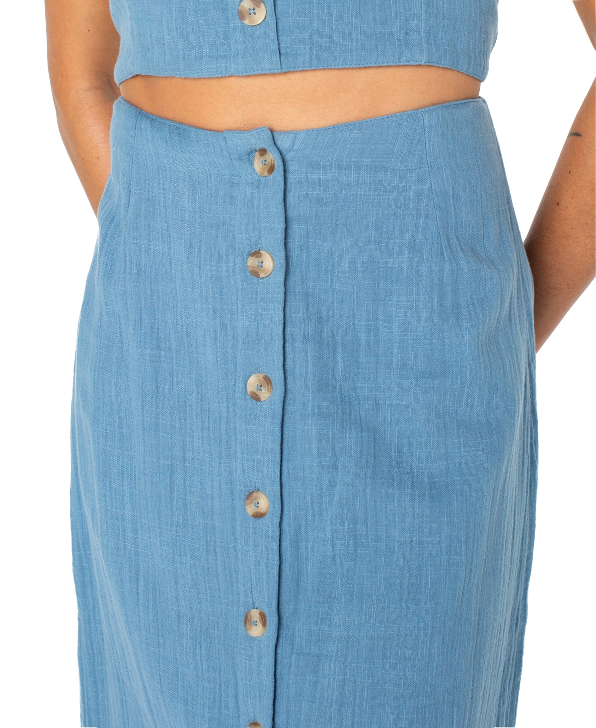 Roxy Juniors' Island Nomad Cotton Button-front Midi Skirt In Blue