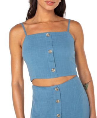 Juniors' Island Nomad Button-Front Back-Tie Cotton Cropped Top