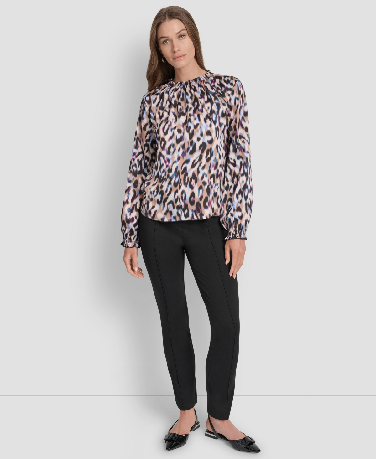 Dkny Twist Front Crinkle Satin Shirt In Multi