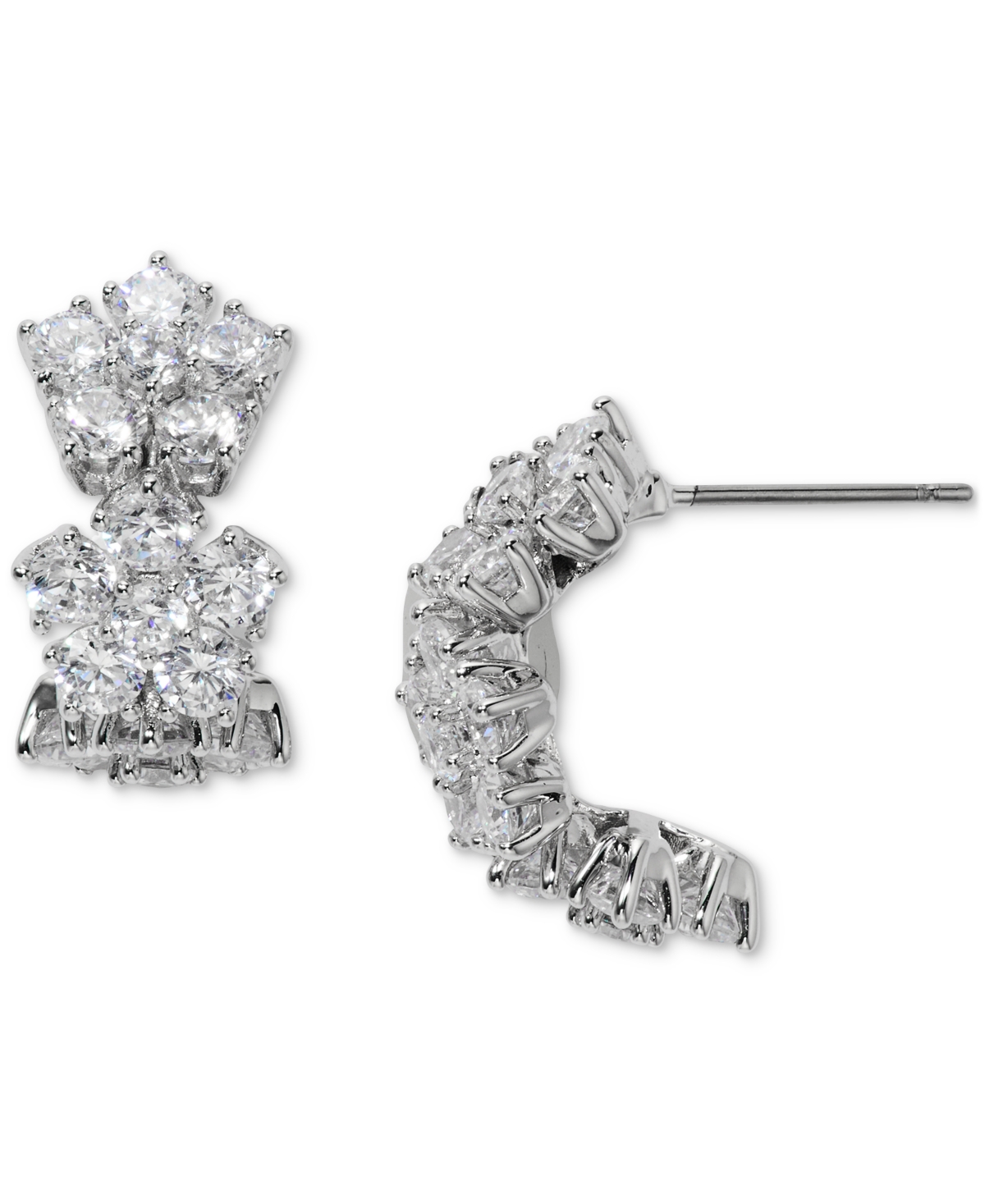 Eliot Danori Cubic Zirconia Flower J-hoop Earrings, Exclusively At Macy's In Silver