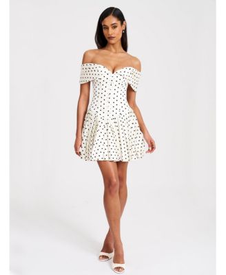 Women's Edeline Polka Dot Off-shoulder Pleated Mini Dress
