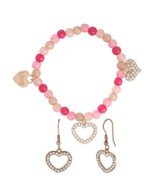 Pink Heart Charm Bracelet & Earrings Set