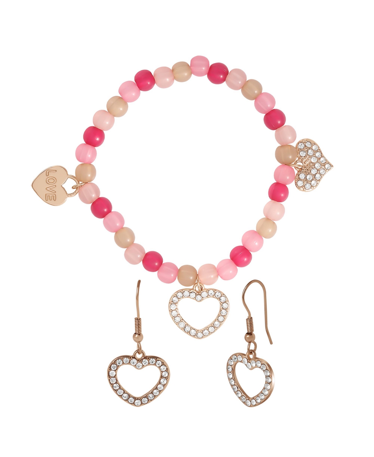 Jessica Simpson Kids Pink Heart Charm Bracelet & Earrings Set