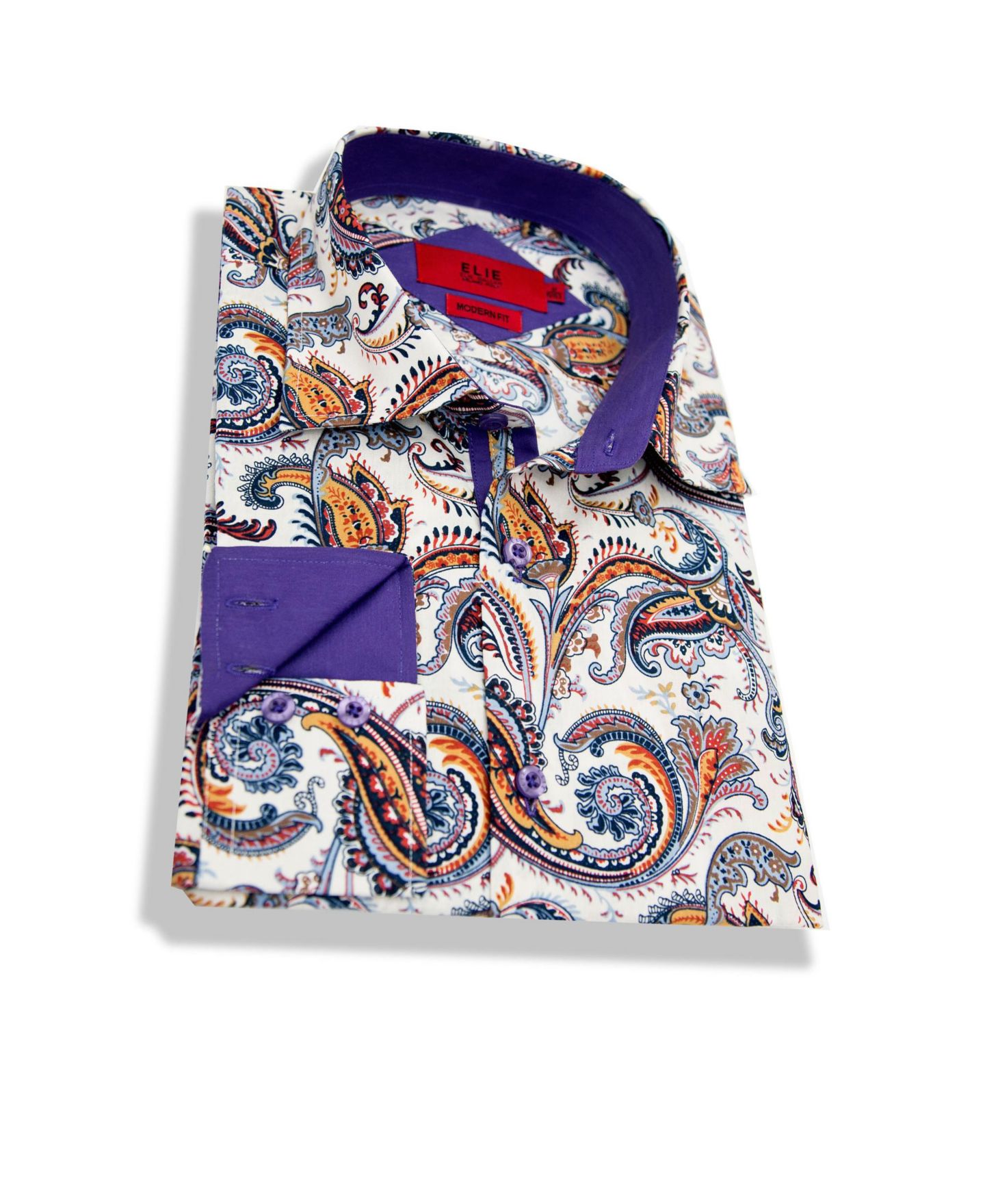 Рубашка Elie Balleh Purple Slim Fit Paisley Dress Shirt для мальчиков, цвет: Белый — фото 1