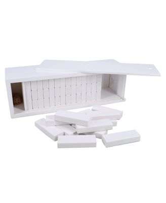 White Wooden Blocks Stacking Tower Game with White Wooden Box, 12 in.