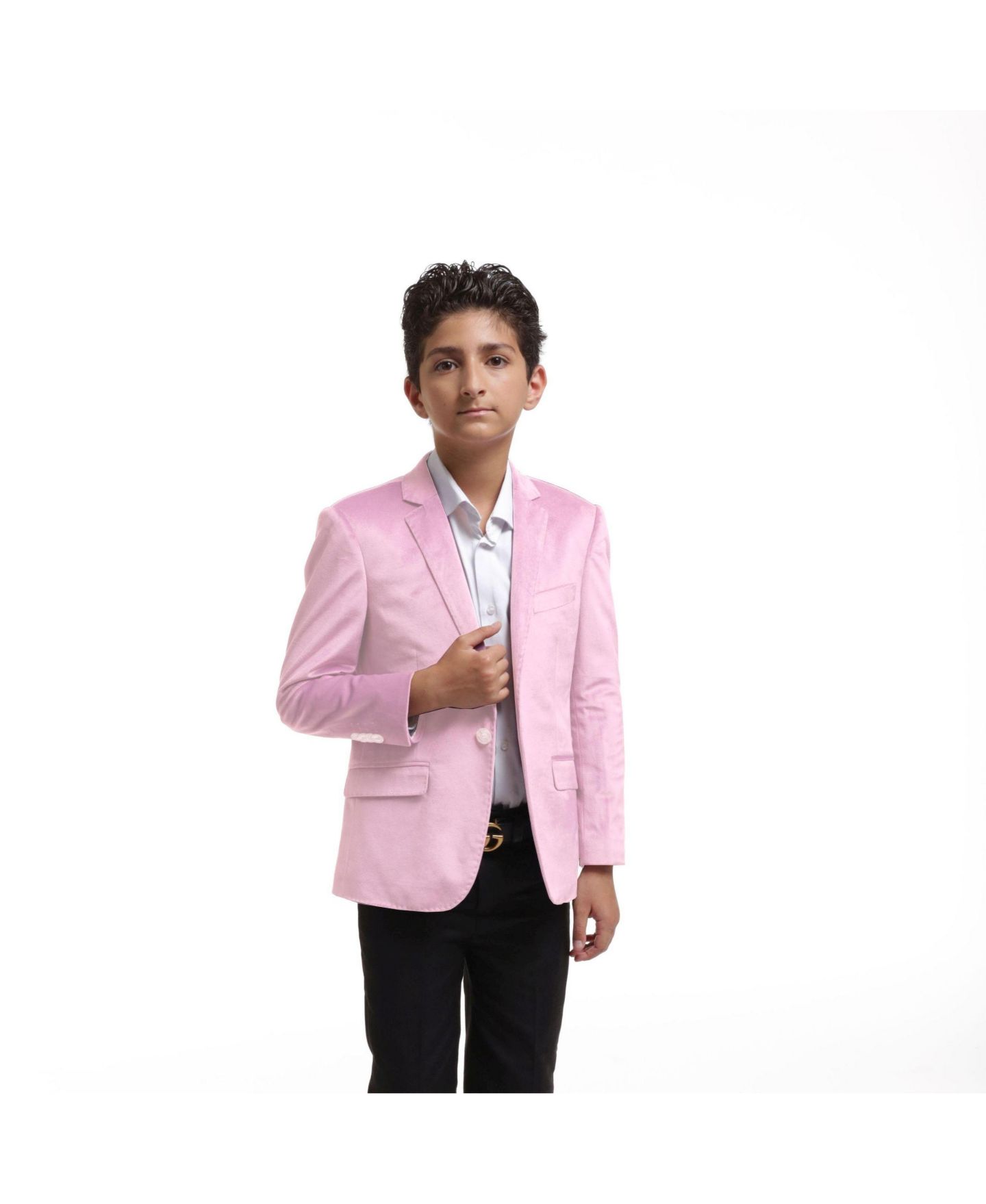 Куртка Elie Balleh Pink Slim Fit Velvet Jacket для мальчиков, цвет: Розовый — фото 1