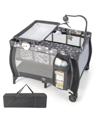 Kids Portable Playard Nursery Center Crib with Hanging Toys & Music Box