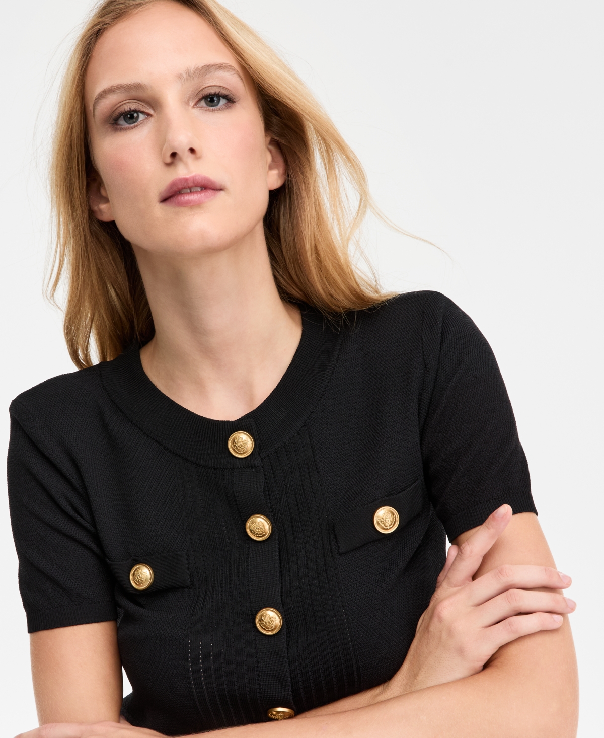 Inc International Concepts Women's Cropped Button-front Cardigan, Macy's Exclusive In Black