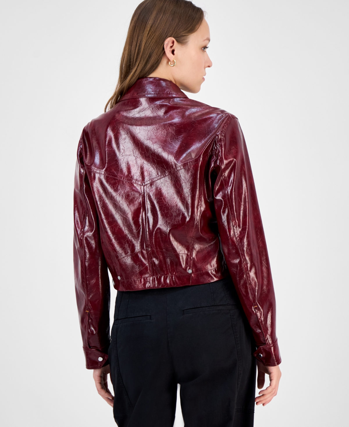 Hugo Boss Women's Faux-leather Cropped Jacket In Red