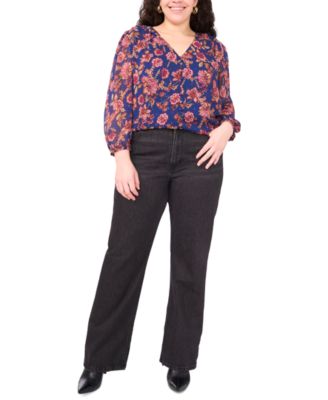 Plus Size Long-Sleeve V-Neck Blouse