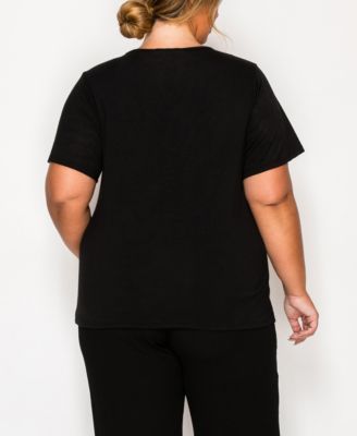 Plus Size Pebble Mesh Inset Short Sleeve Top