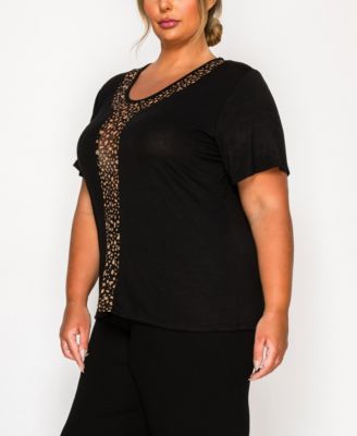 Plus Size Pebble Mesh Inset Short Sleeve Top