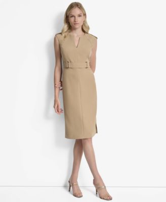 DKNY - Women's Sleeveless Crewneck Sheath Midi Dress