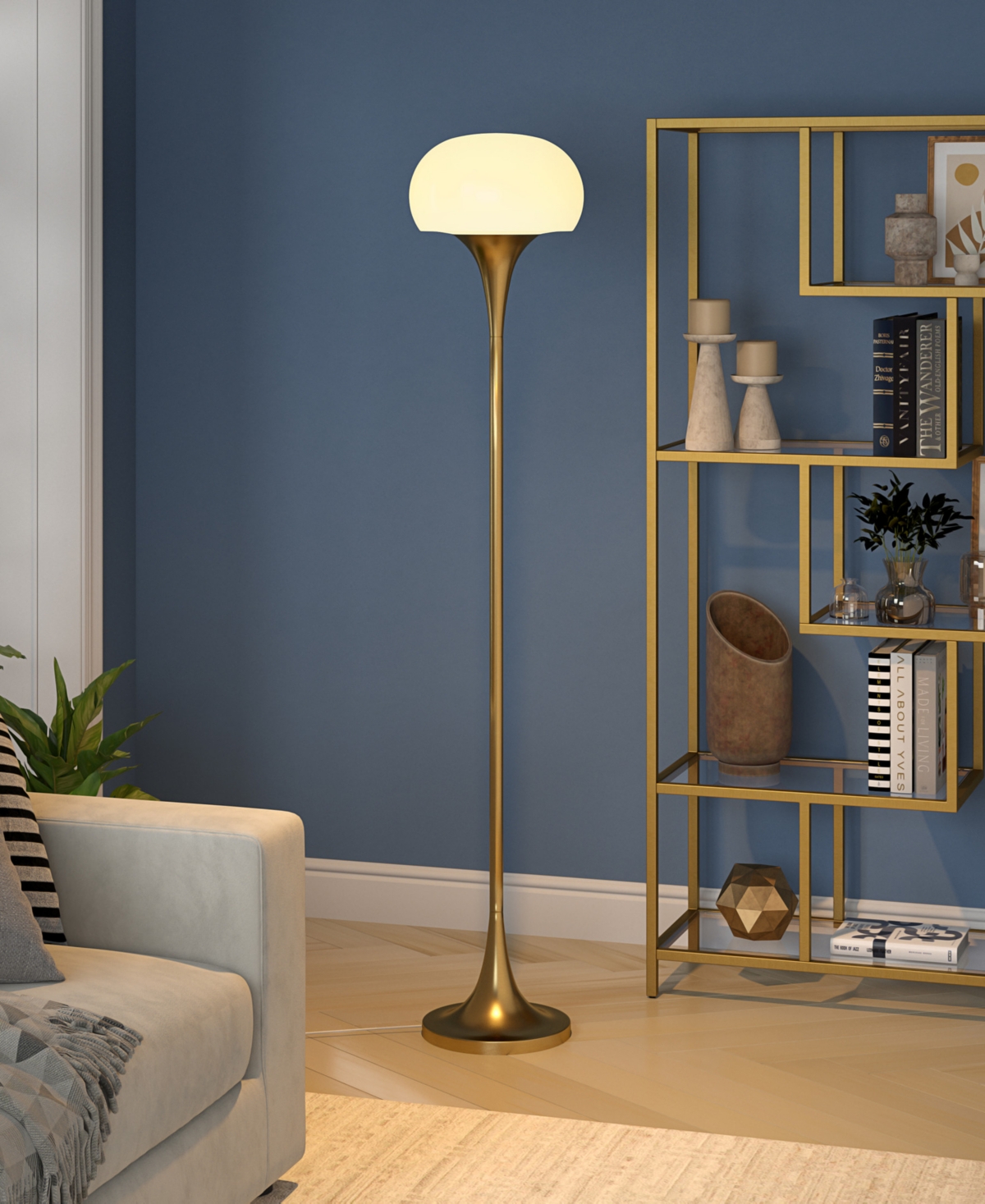 Hudson & Canal Aleister 66.63" Metal Torchiere Floor Lamp With Glass Shade