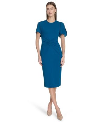 green emerald velvet dress Calvin Klein Scuba Crepe Sheath Dress with Bell Sleeve Wind 10 at Amazon  Women's Clothing store main image 0
