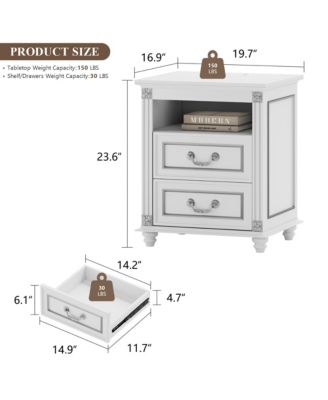 Nightstand with Charging Station, 3-Color LED & 2 Drawers