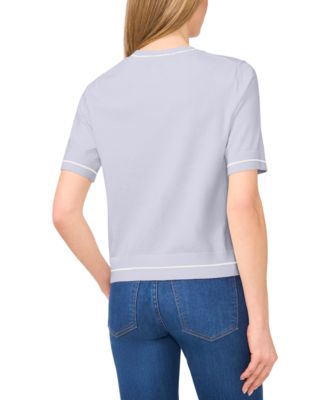 Women's Cotton Contrast-Stripe Short-Sleeve Sweater