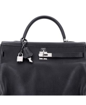 Pre-Owned Hermes Kelly 35 Handbag Black Clemence with Palladium Hardware