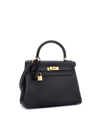 Pre-Owned Hermes Kelly 28 Handbag Black Togo with Gold Hardware
