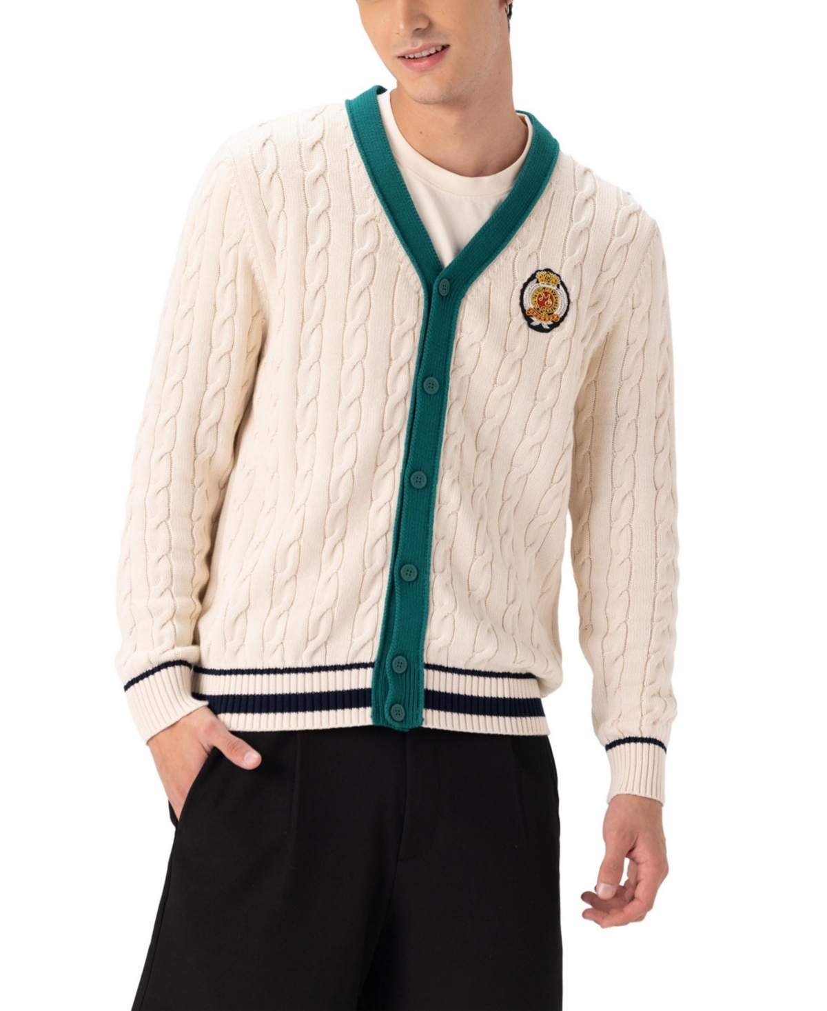 Men's Cotton Cable Knit Cricket Sweater - Off-white