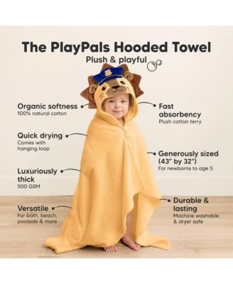 PlayPals Baby Towels with Hood for Girls, Boys, 100% Organic Soft Cotton Hooded Bath Towels for Newborn, Kids