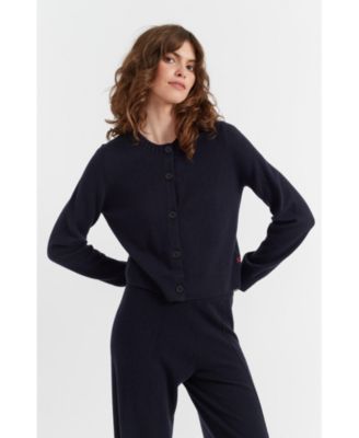 Women's Wool Cashmere Blend Crew Neck Cropped Cardigan