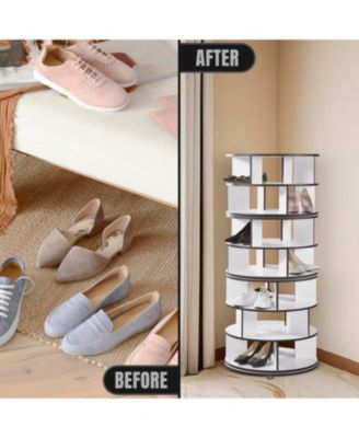 7-Tier Rotating Shoe Rack Organizer with 360° Spinning Lazy Susan Tower for Entryway and Closet