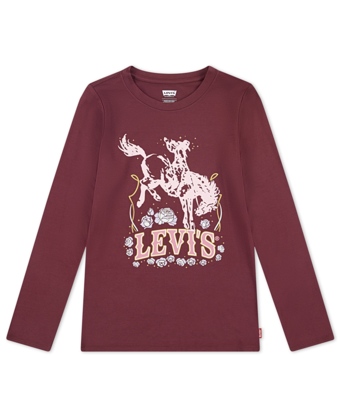 Levi's Big Girls Horse Long Sleeve T-shirt In Burgundy