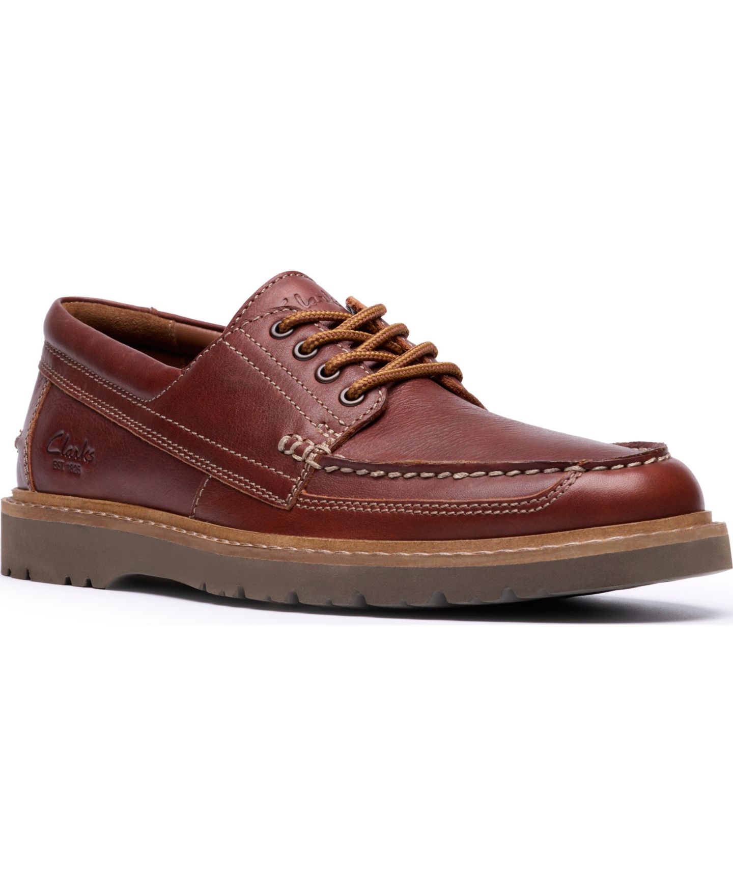 Мужские туфли Clarks Weltridge Moc Toe Casual Lace Up, цвет: Рыжевато-коричневый кожаный — фото 1