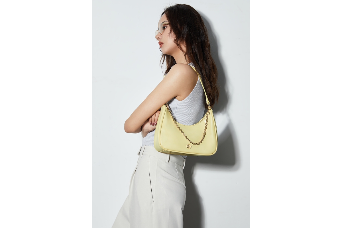 Chain Small Shoulder Bag Top Zip Victoria Hyde Nymans Garden - Yellow