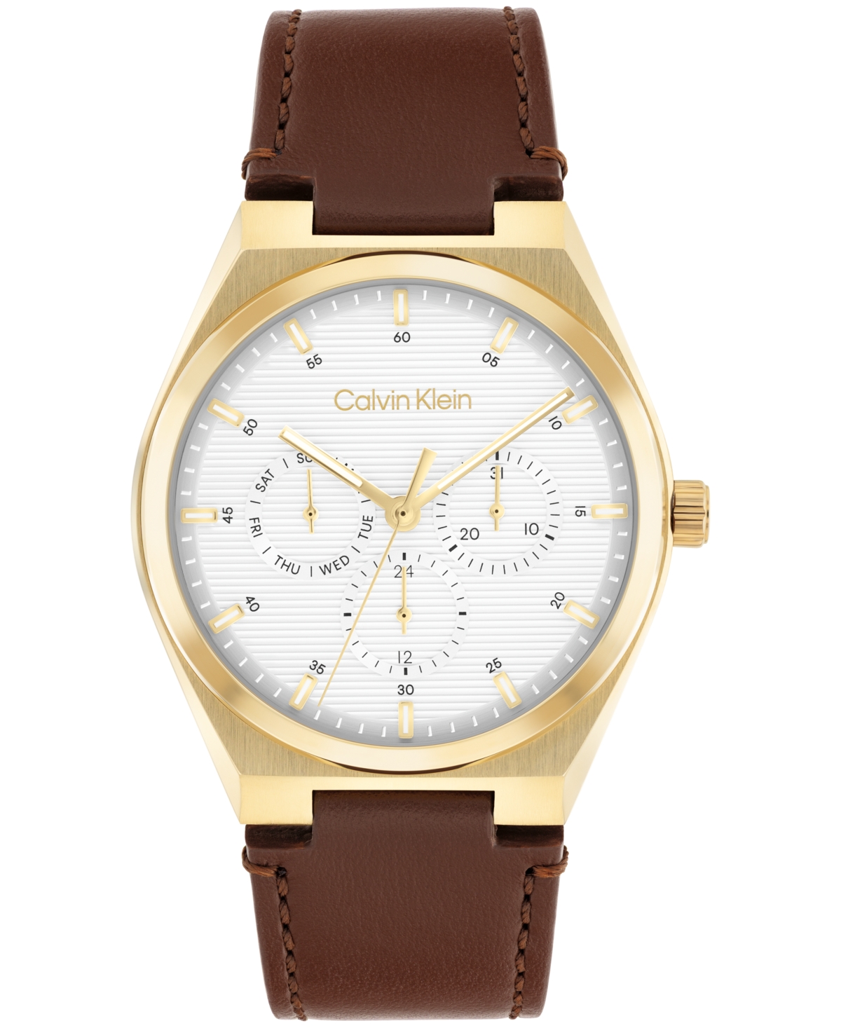 Men's Ck Motion Brown Leather Strap Watch 39mm - Brown