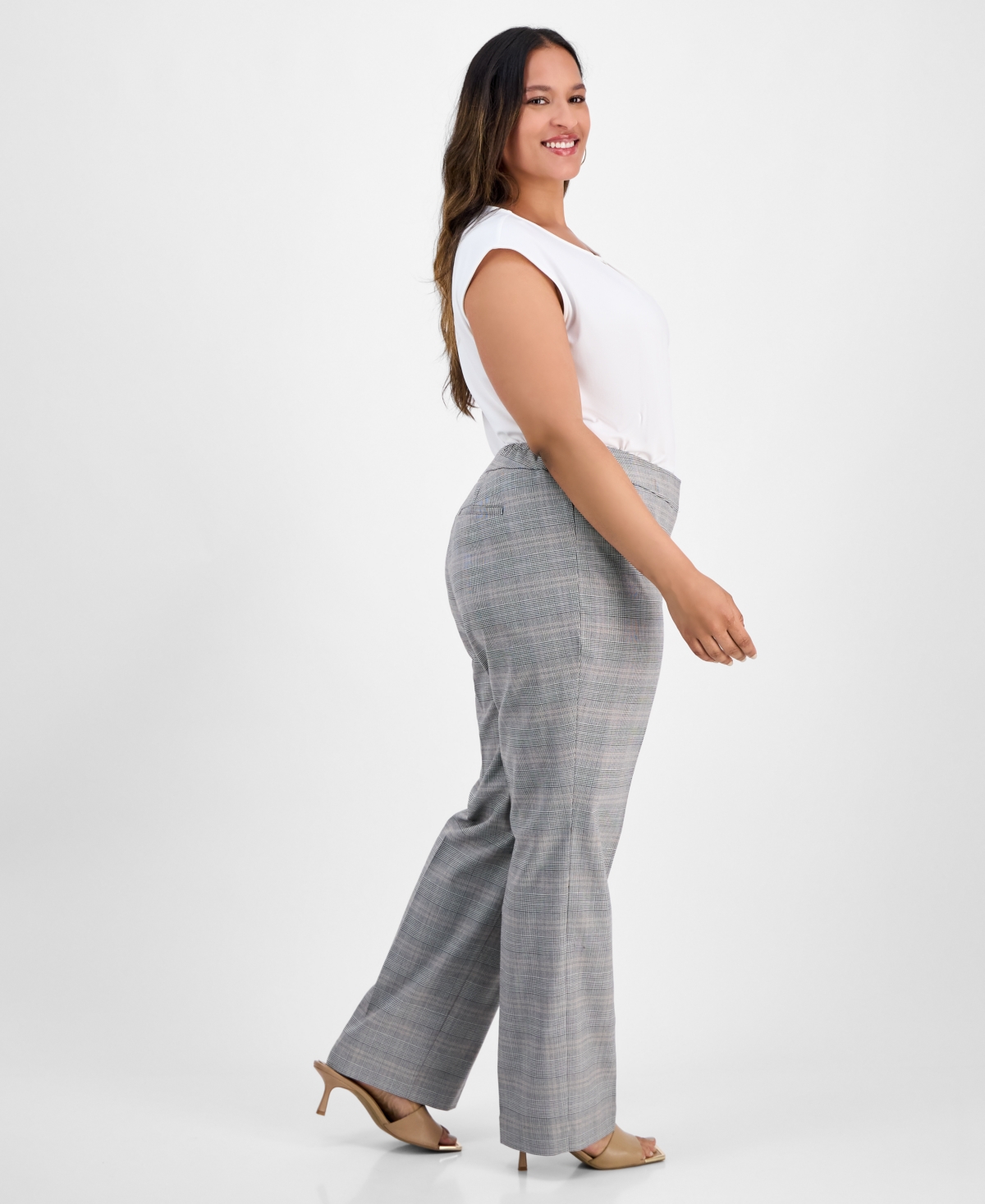 Kasper Plus Size Plaid Straight-leg Pants In Gray