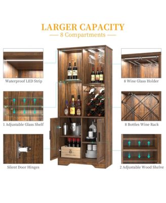 Modern style home bar cabinet with LED lights and tempered glass doors.