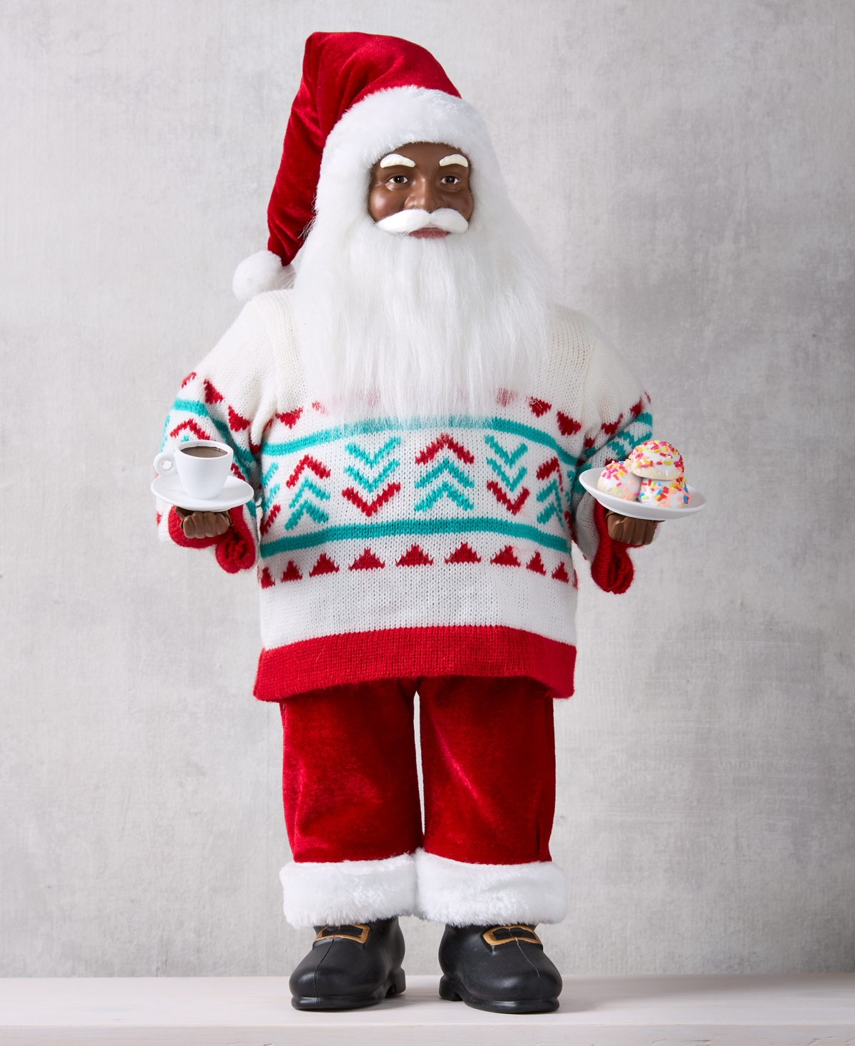 Holiday Lane Whimsy African American Santa In Sweater With Coffee, Macy's Exclusive