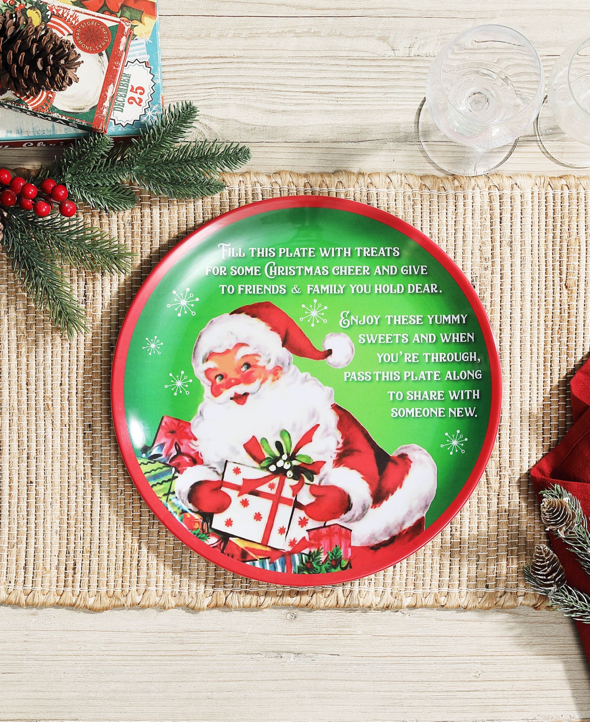 Mr. Christmas Santa Claus's Giving Plate In Green