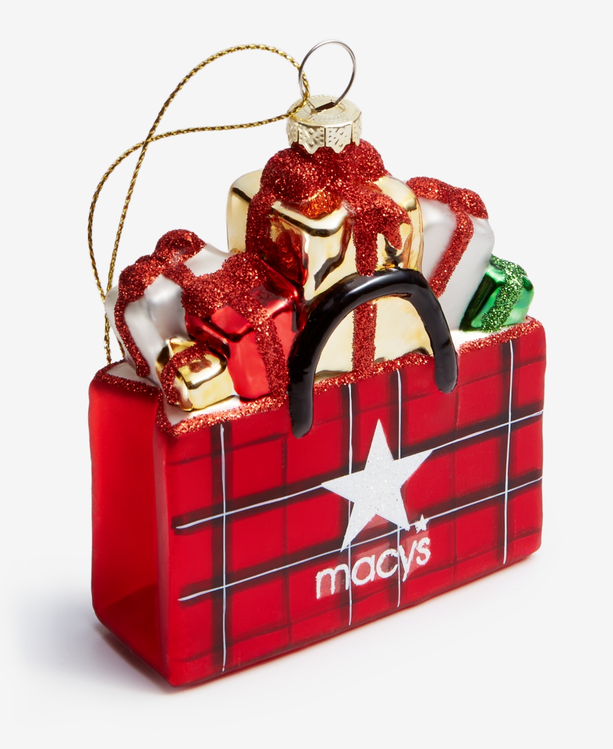 Holiday Lane Macy's Glass Plaid Gift Bag Ornament, Macy's Exclusive