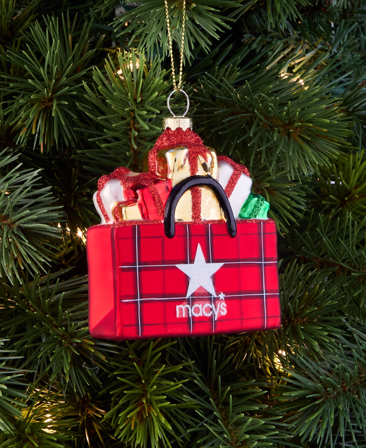 Holiday Lane Macy's Glass Plaid Gift Bag Ornament, Macy's Exclusive In Red