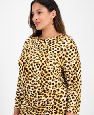 Plus Size Animal Print Long-Sleeve Dress 