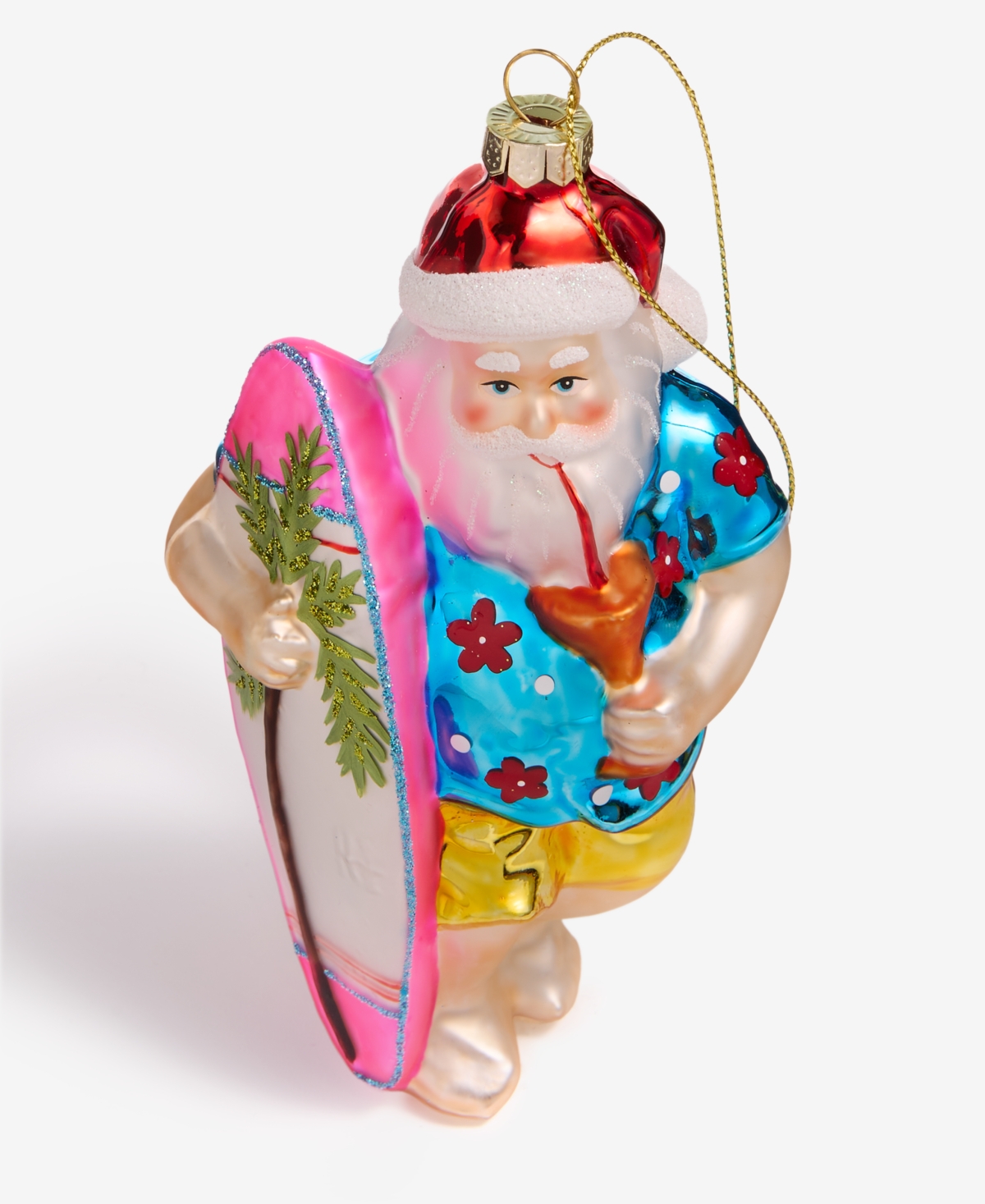 Holiday Lane Hawaii Glass Surfing Santa Ornament, Macy's Exclusive In Transparent