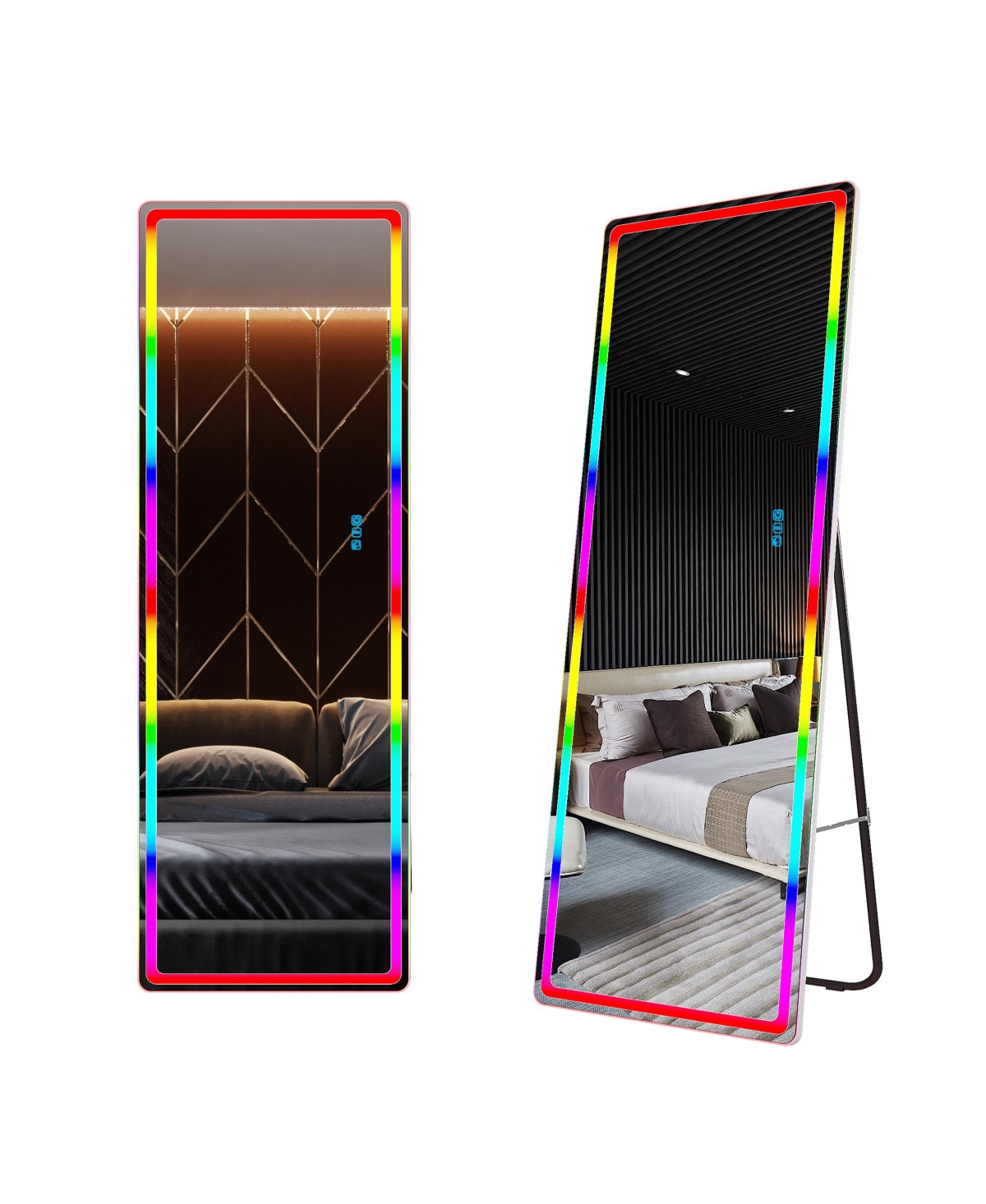 Wall-mounted or freestanding rectangular full-length mirror with adjustable Rgb lighting. - White